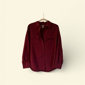 fuchsia colored button-down Chico’s 1P